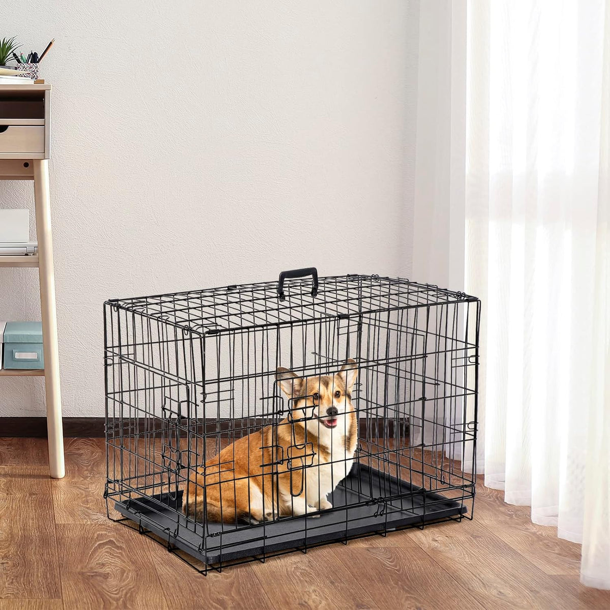 ZENY™ 30/36/42 Inch Dog Crates Double Door Folding Metal Pet Kennel Wi