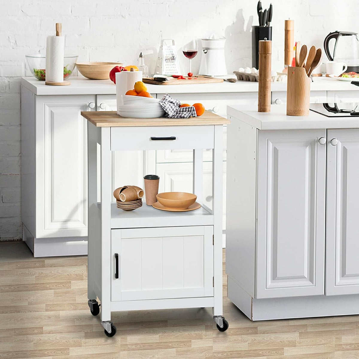 ZENY™ Rolling Kitchen Island with Single Door Cabinet, Kitchen Cart on ...