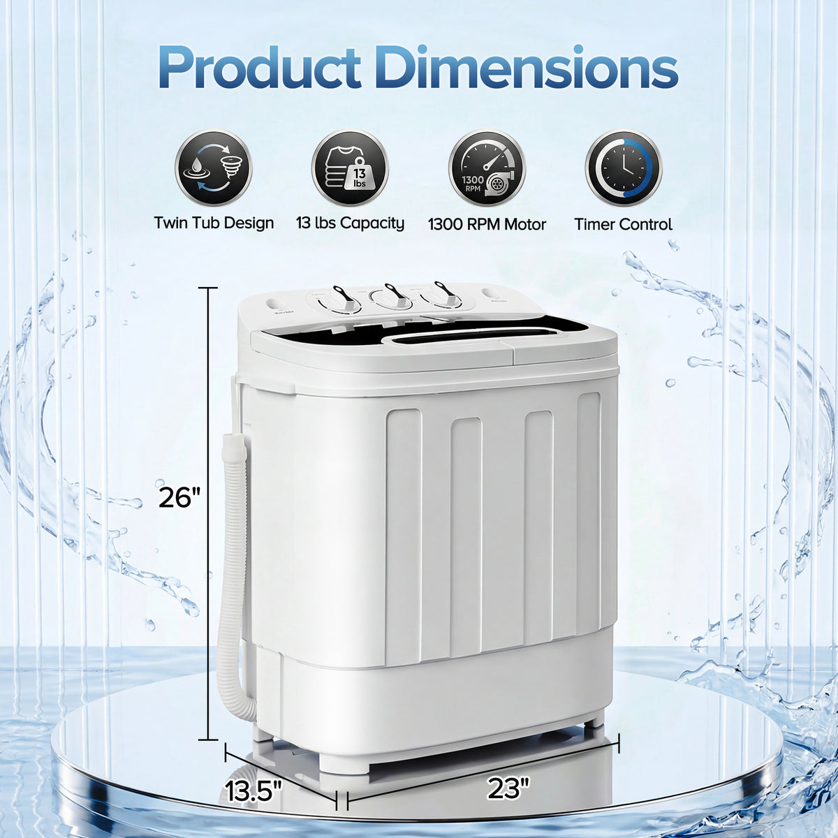 ZENY Portable Mini Twin Tub Washing Machine with Spin Dryer for