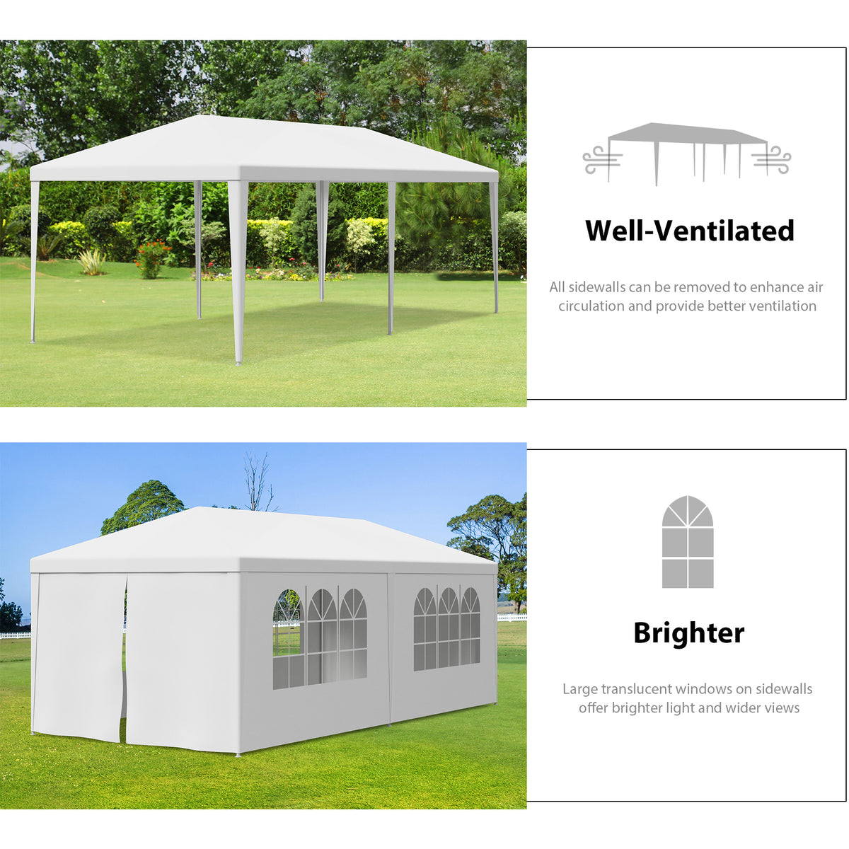 ZENY 10' x 20' Outdoor White Waterproof Gazebo Canopy Tent with