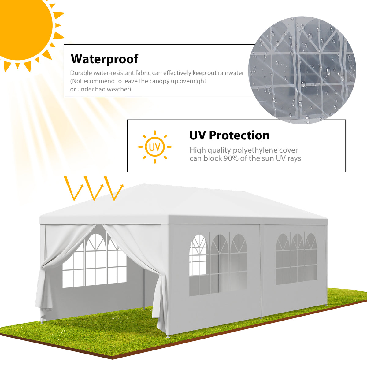 ZENY 10' x 20' Outdoor White Waterproof Gazebo Canopy Tent with