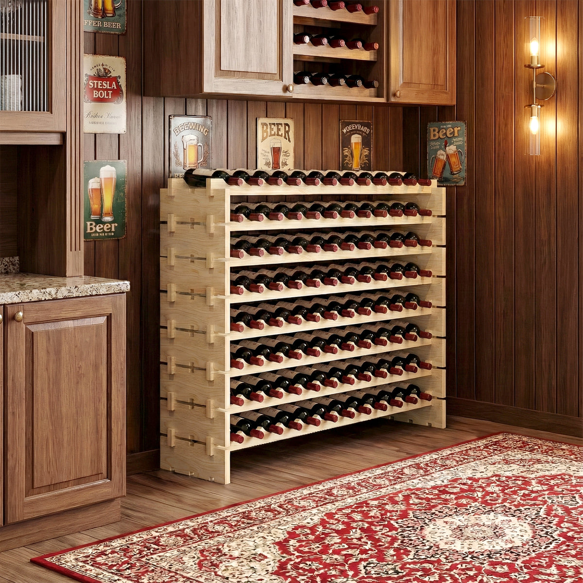 ZENY™ Stackable Modular Wine Rack 96 Bottle Wooden Wine Storage