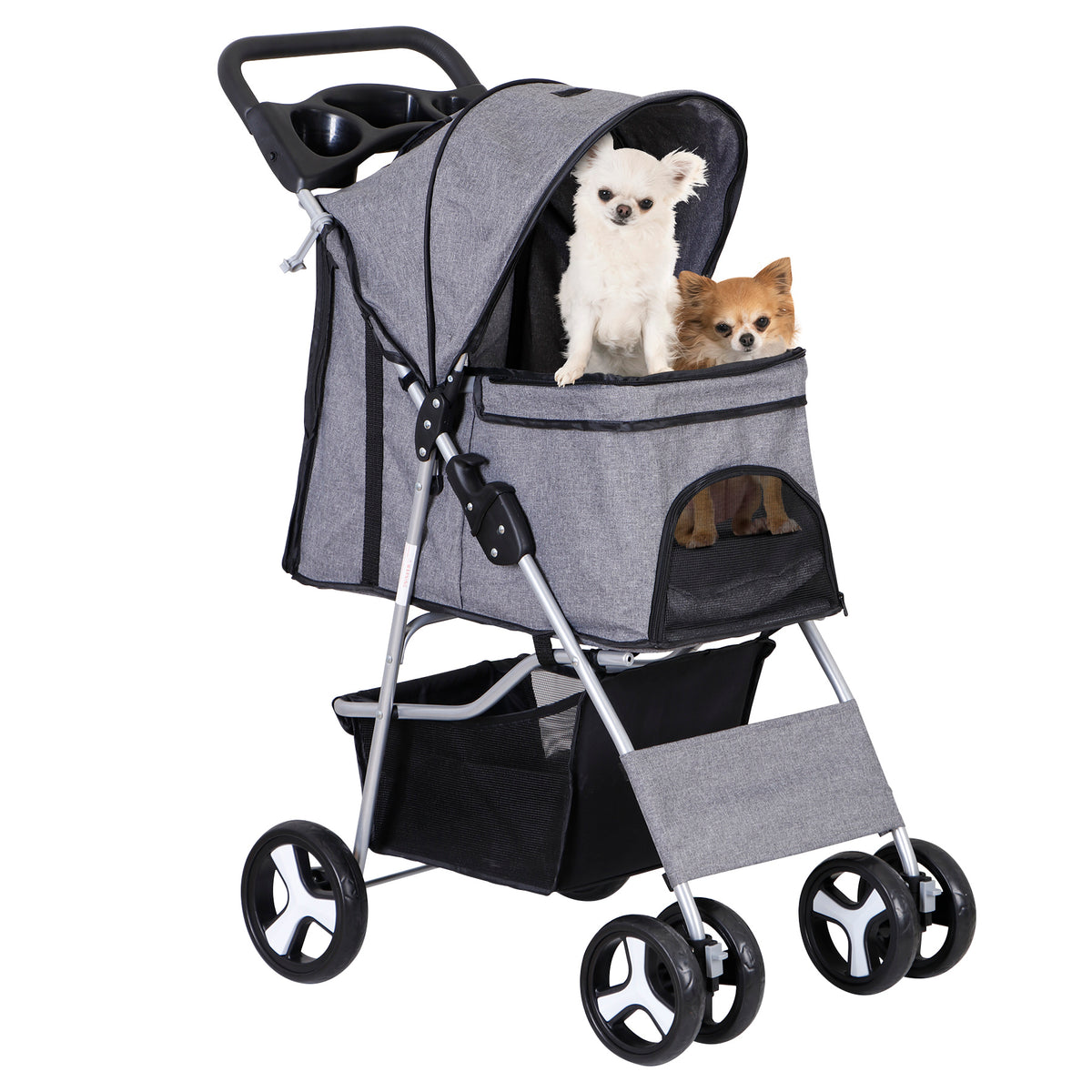 zebra print dog stroller ZENY™ Foldable Pet Stroller, Cat/Dog Stroller with 4 Wheel, Pet Travel Carrier Strolling Cart with Storage Basket, Cup Holder