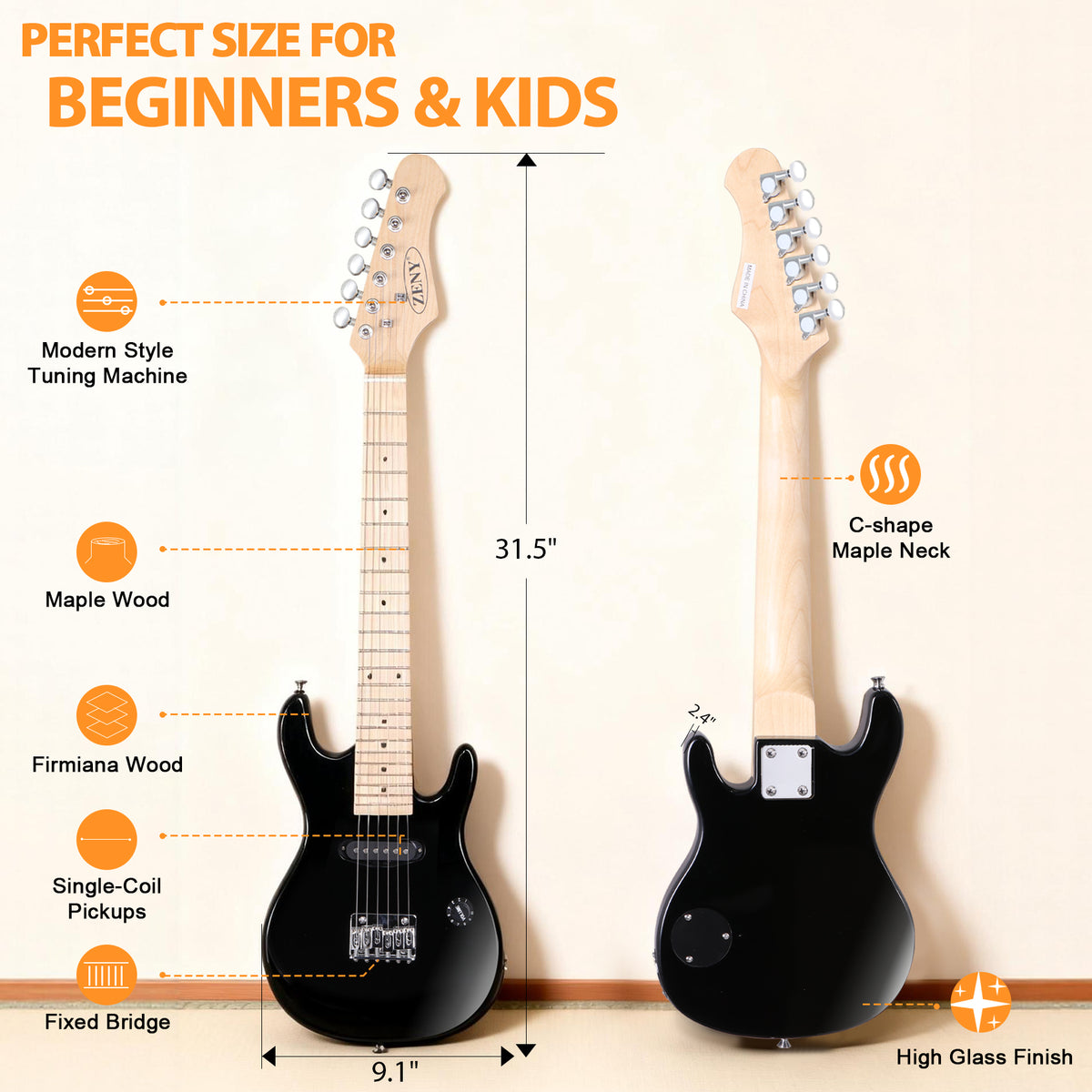 ZENY 30 inch Kids Electric Guitar with 5w Amp, Gig Bag, Strap