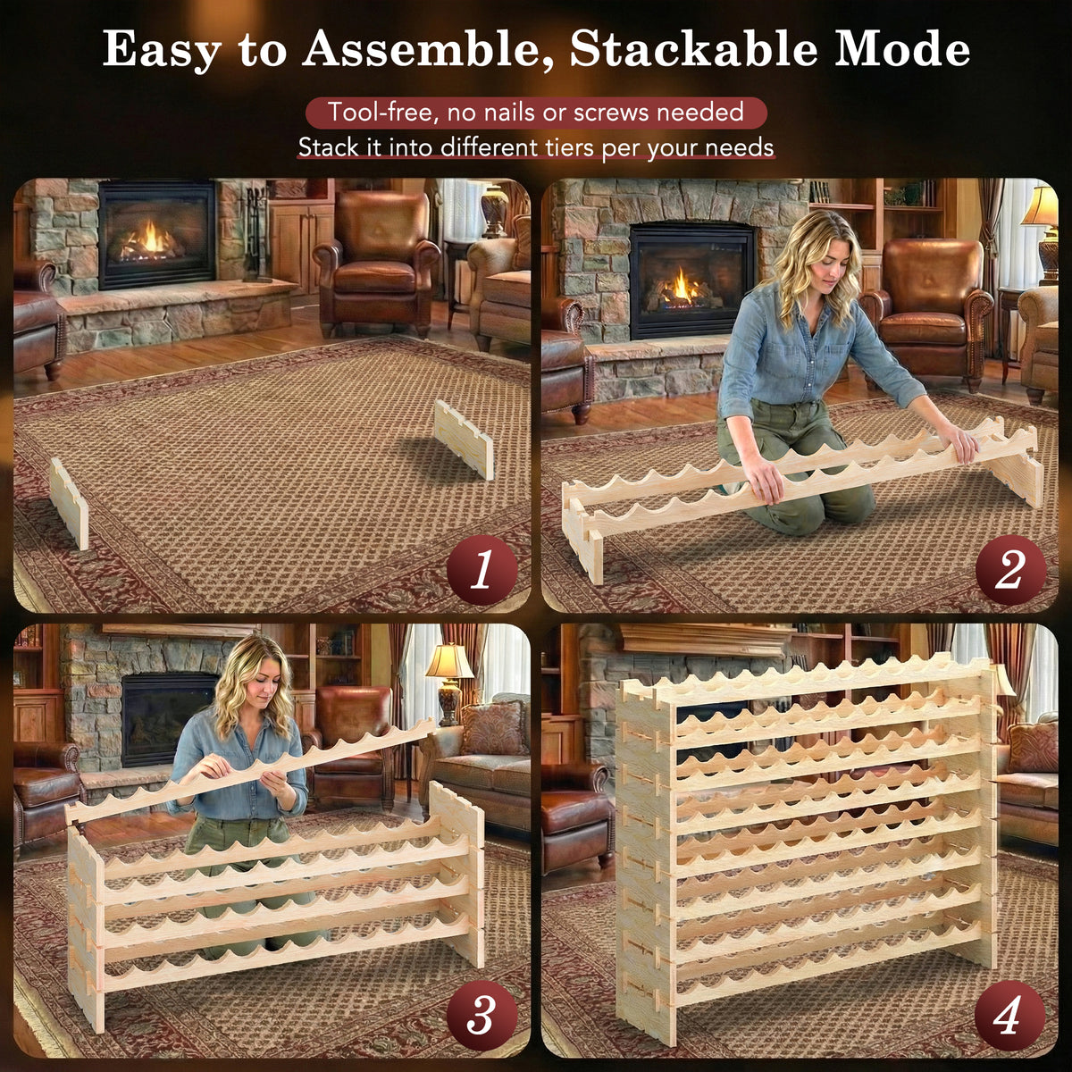 ZENY™ Stackable Modular Wine Rack 96 Bottle Wooden Wine Storage