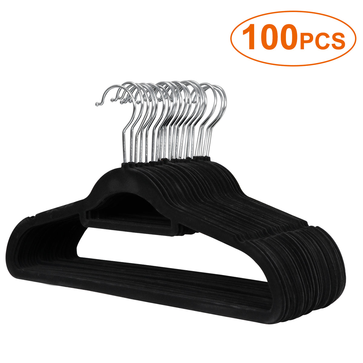 Zeny Velvet Flocked Hangers 100 Pack Non Slip Black Clothes Suit Hangers  Hook Swivel 360 Ultra Thin
