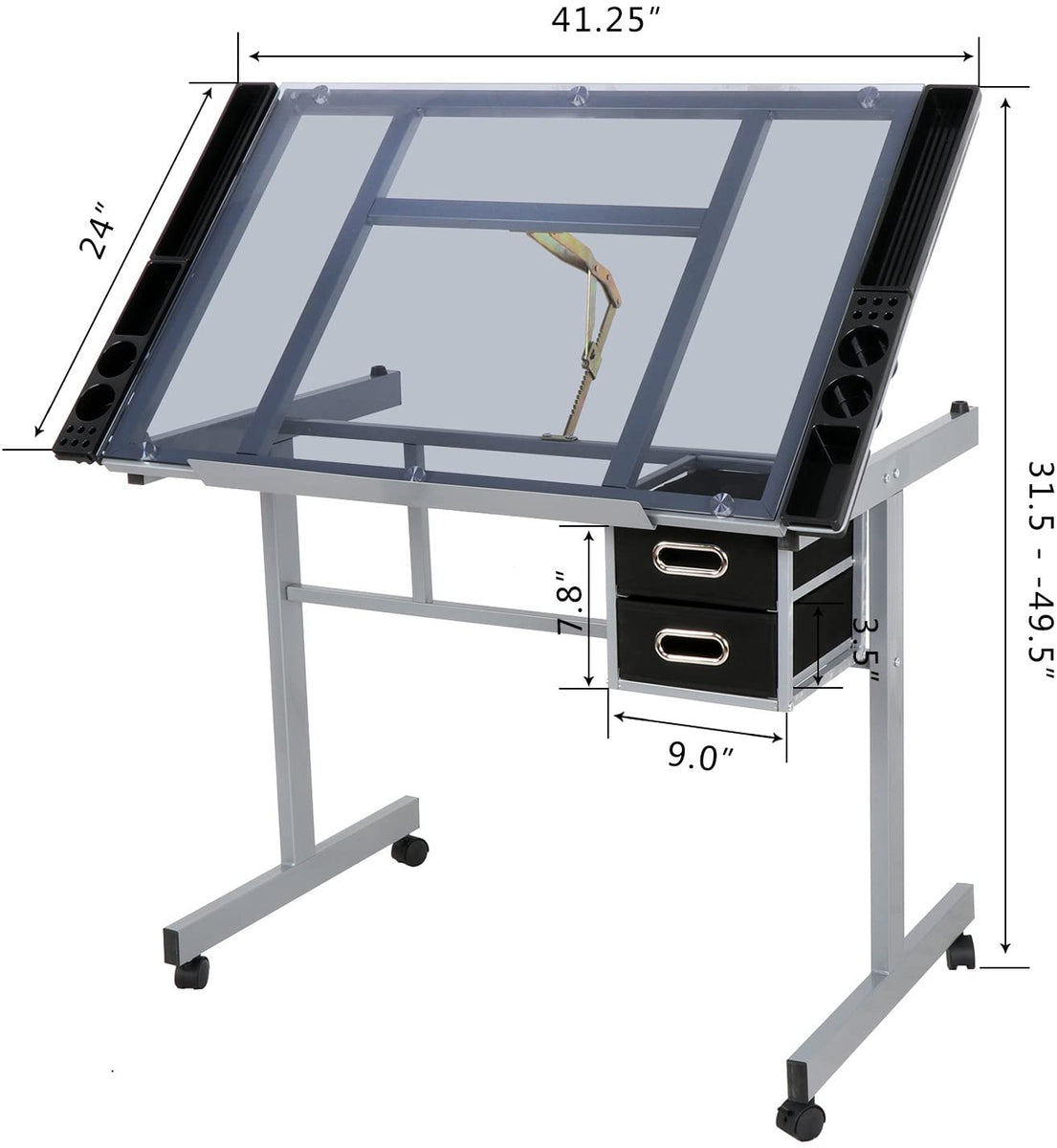 ZENY™ Tempered Glass Top Adjustable Drawing Desk Craft Station Draftin