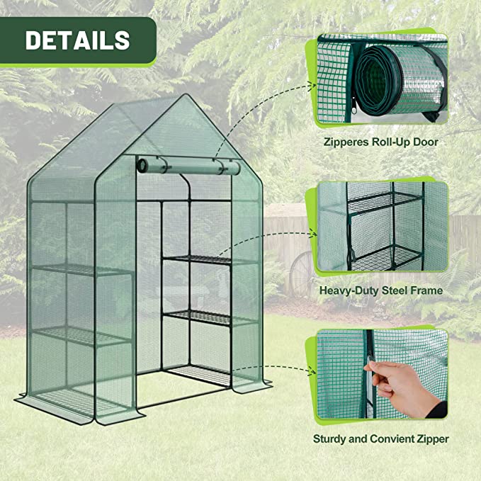 ZENY™ Mini Walk-in Greenhouse 3 Tier 6 Shelves with PE Cover and