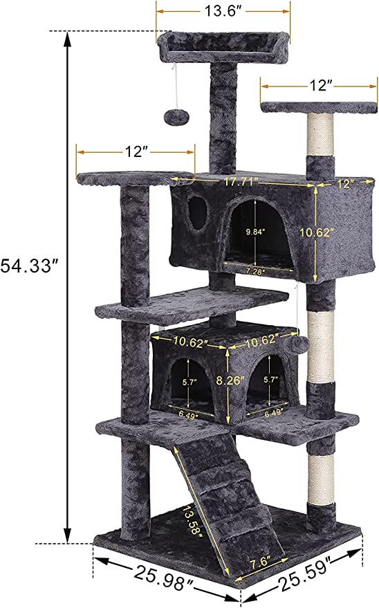 ZENY™ 53 Inch Cat Tree MultiLevel Cat House for Indoor Cats ZENY