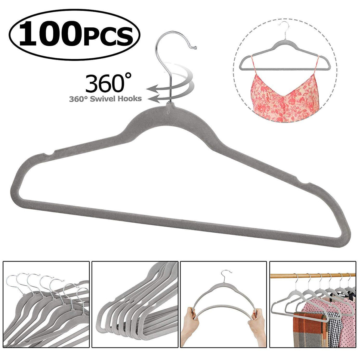 ZENY Premium Velvet Suit Hangers 100 Pack Non Slip Black Clothes Hanger  Hook 360 Swivel Ultra Thin