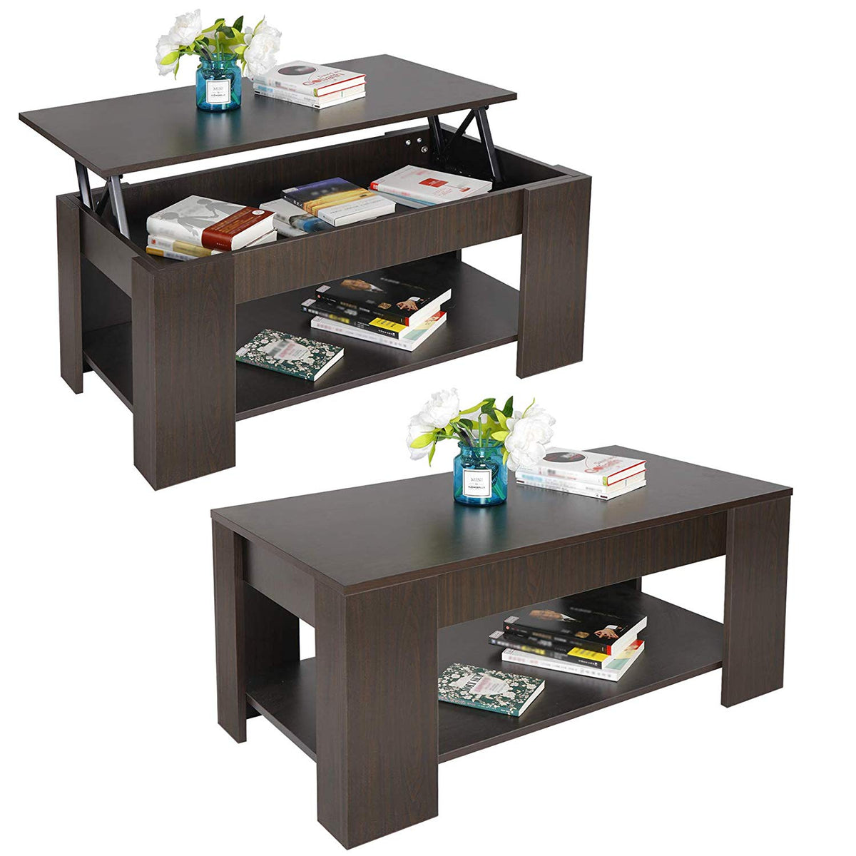ZENY™ Wood Liftup Top Coffee Table w/Hidden Storage & Shelf ZENY
