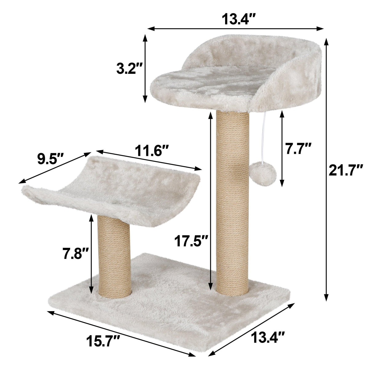 ZENY™ Cat Tree with Platform, Cat Tower Natural Sisal Scratching Posts