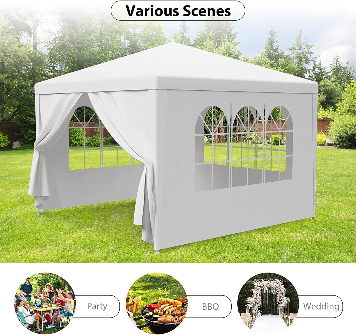 ZENY™ 10' X 10' Outdoor White Gazebo Canopy Tent with 4 Sidewalls & Windows  for Party