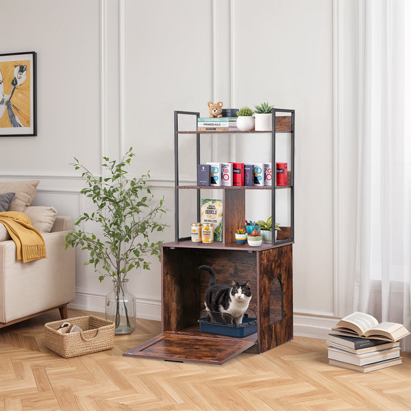 ZENY 2-in-1 Cat Litter Box Enclosure with Storage Shelves, Hidden