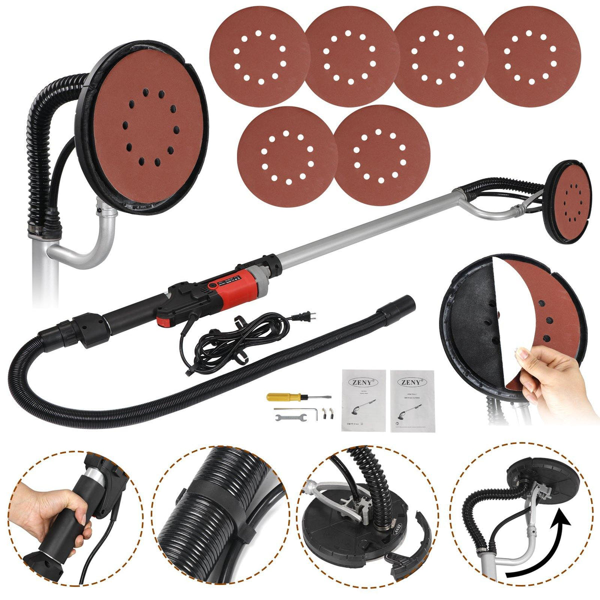 ZENY™ 800W Electric Drywall Sander Adjustable Variable Speed w/ 6 Sand