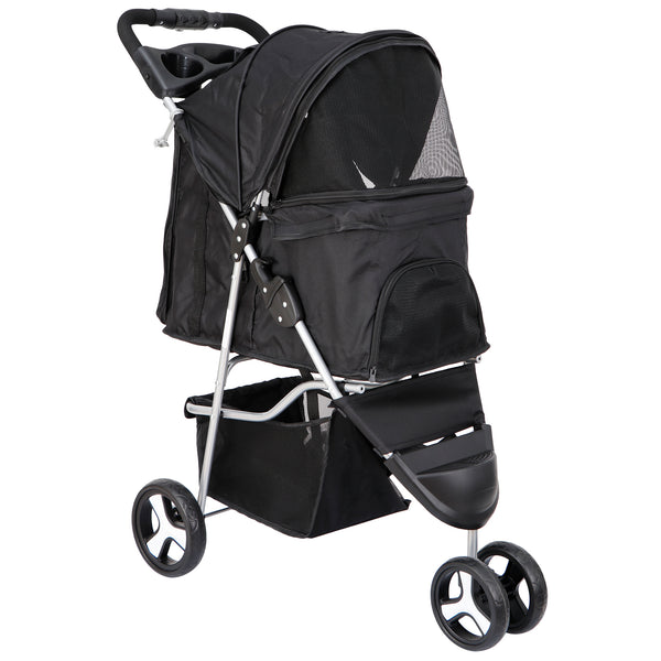 zebra dog stroller ZENY Foldable Pet Stroller for Cats and Dogs 3 Wheels Carrier Strolling Cart with Weather Cover, Storage Basket + Cup Holder