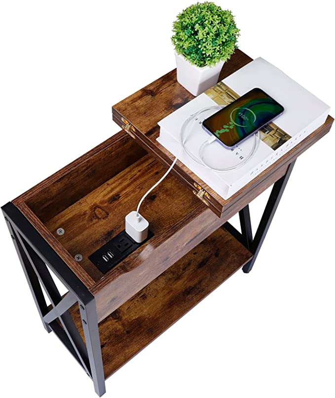 ZENY™ Side Table with Charging Station, Flip Top End Table with USB Po ...